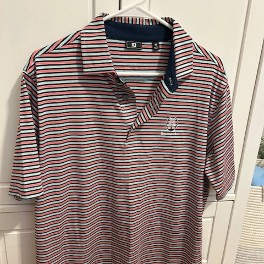 Men's FootJoy Multi Stripe Lisle Self Collar Golf Polo - Size Medium